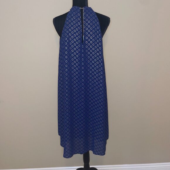 Michael Kors Chain Halter Neck Navy Gold Metallic Trapeze High Low Dress Size S - Picture 6 of 16